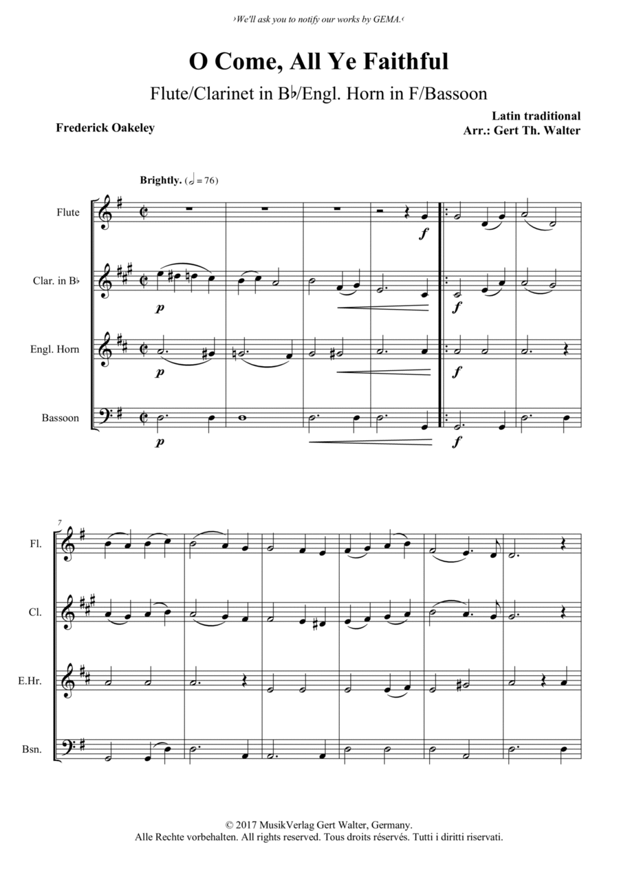 O Come, All Ye Faithful O Come, All Ye Faithful Woodwind Quartet scores gallery preview page 1