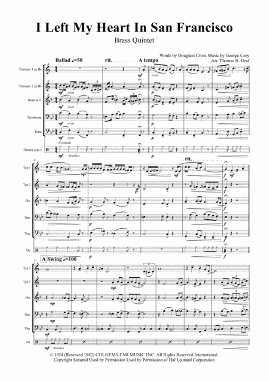 I Left My Heart In San Francisco Euphonium scores gallery preview page 1