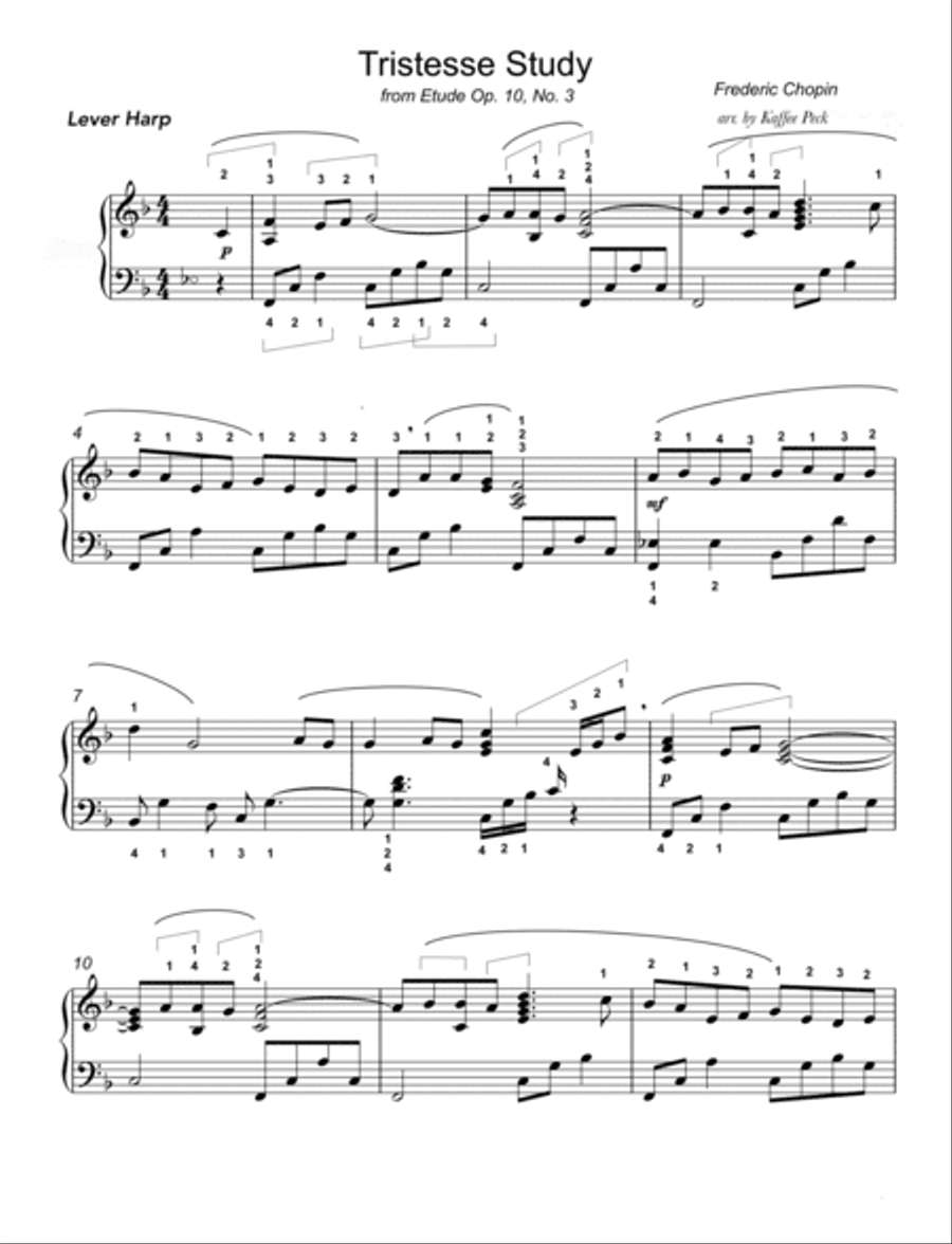 From Chopin’s Tristesse Etude Op. 10, No. 3 Celtic Harp scores gallery preview page 2