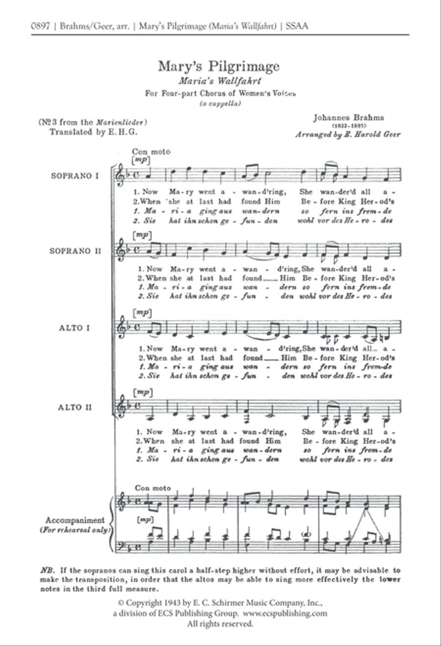 Marienlieder: 3. Mary's Pilgrimage (Marias Wallfahrt) SSAA scores gallery preview page 2