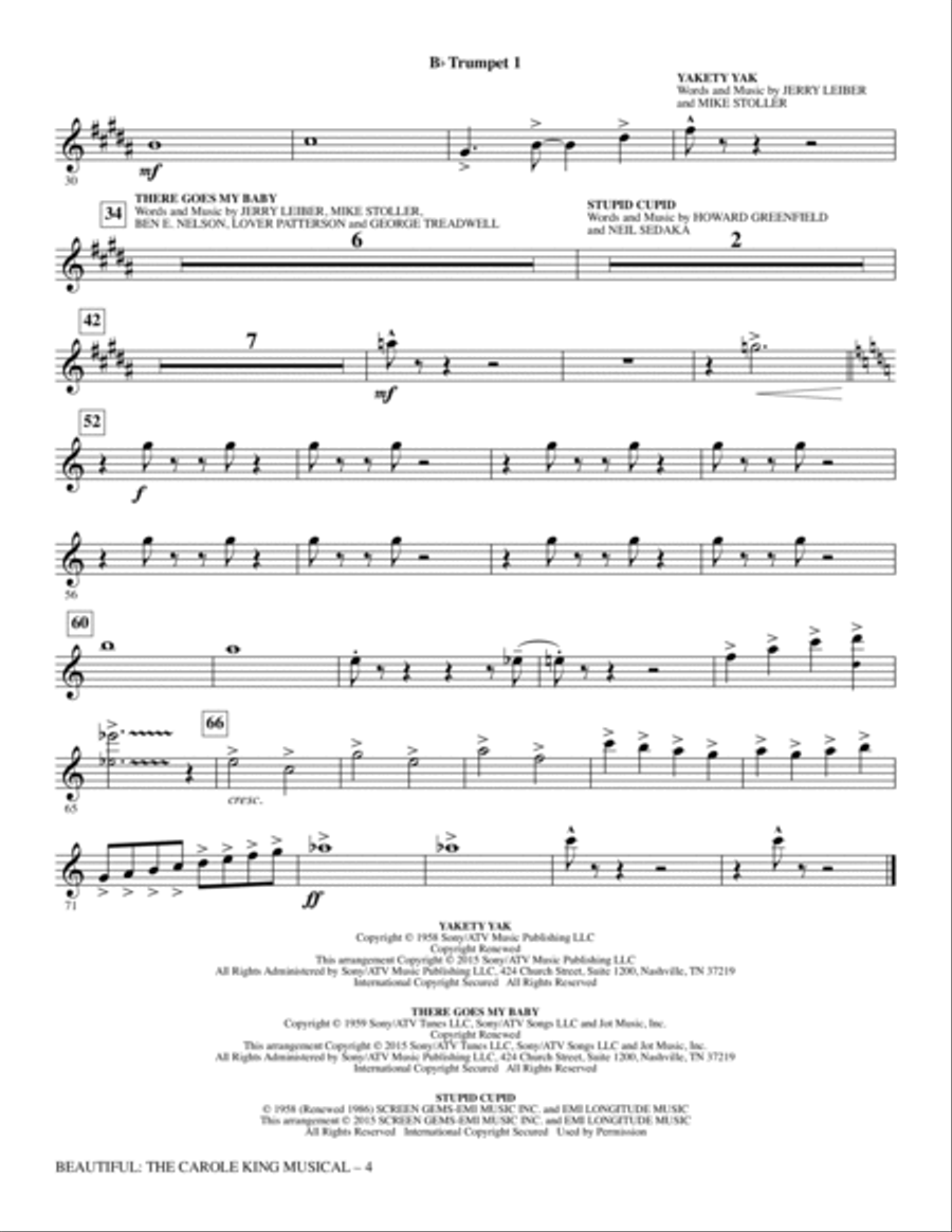Beautiful: The Carole King Musical (Choral Selections) - Trumpet 1 Choir scores gallery preview page 4