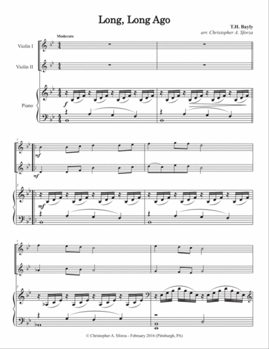 Long, Long Ago, for two violins and piano String Duet scores gallery preview page 2