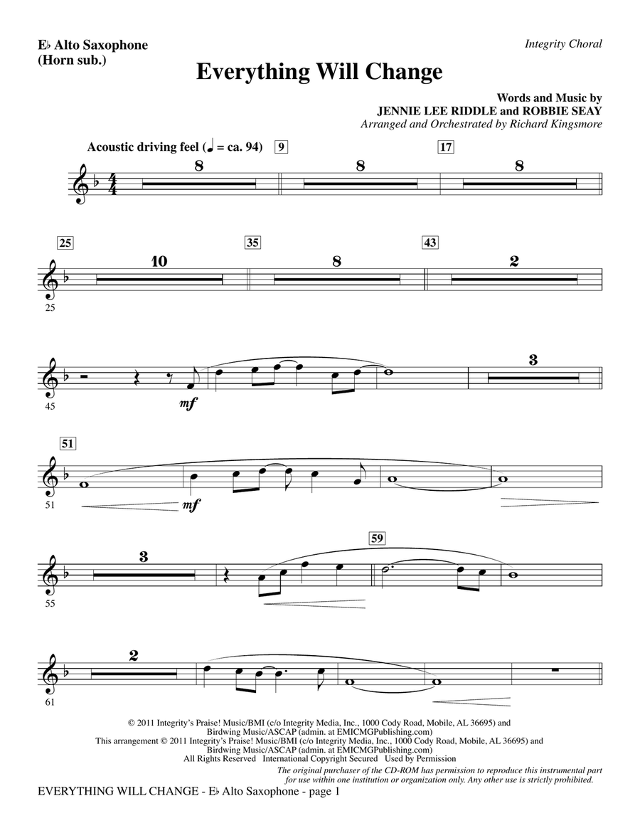 Everything Will Change - Alto Sax (sub. Horn)