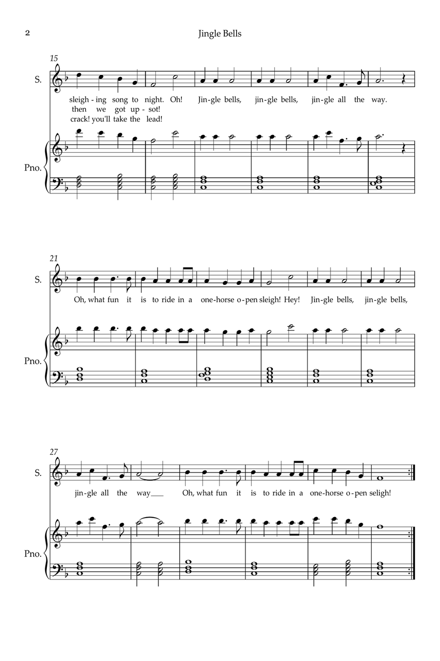 Jingle Bells Soprano Voice scores gallery preview page 2