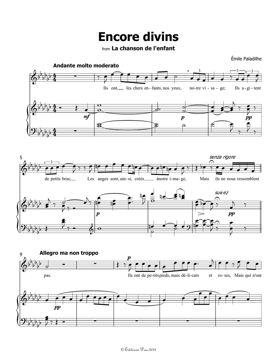 Encore divins, by Paladilhe, in G flat Major Piano, Vocal scores gallery preview page 3
