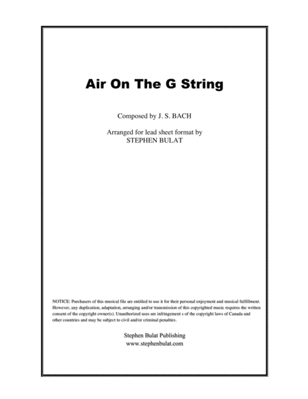 Air On G String (Bach) - lead sheet in original key of D