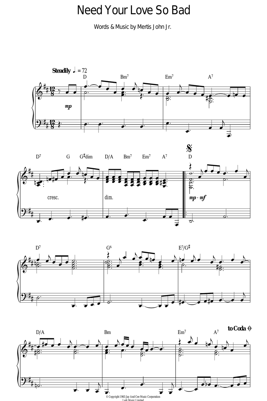 Need Your Love So Bad Need Your Love So Bad Piano Solo scores gallery preview page 1