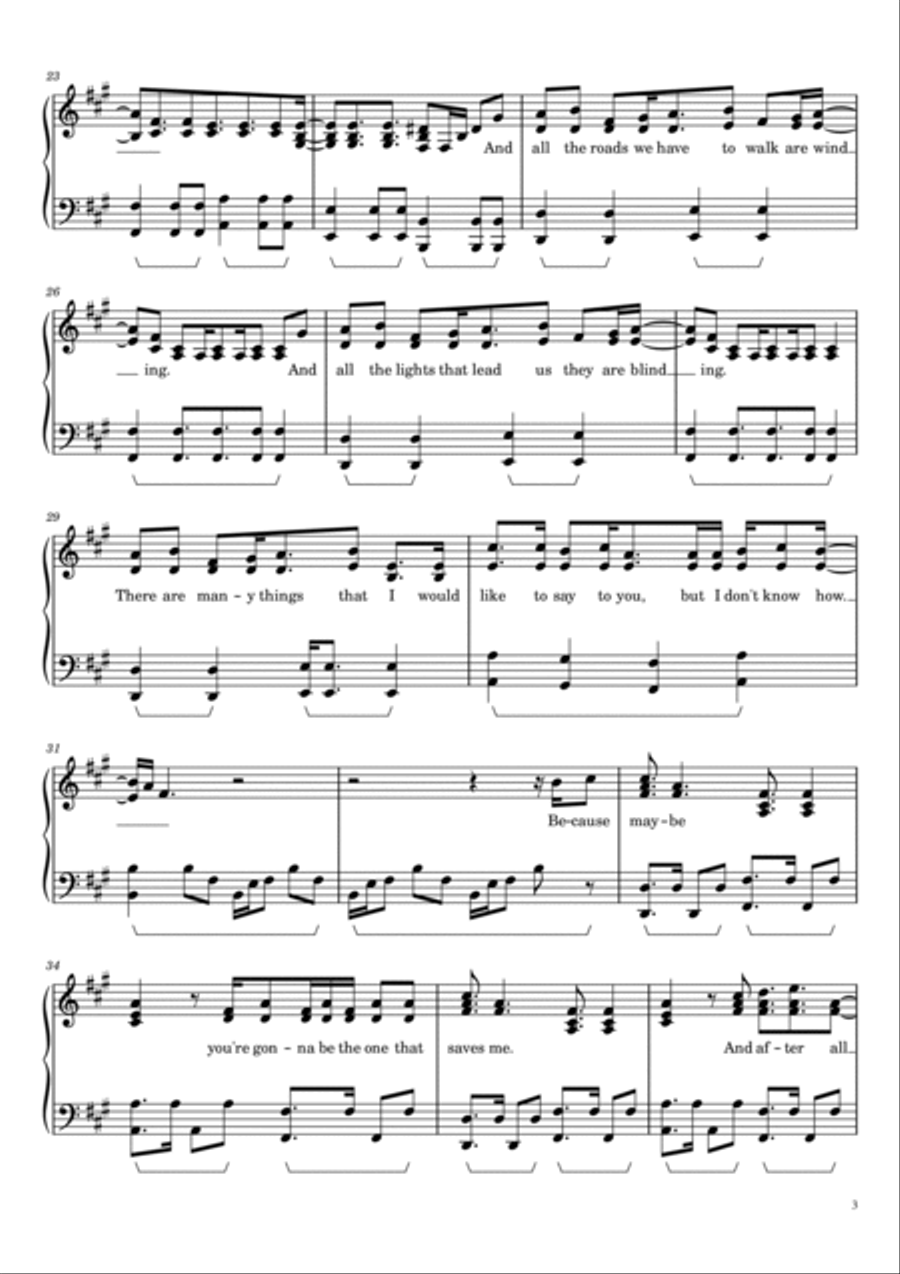 Wonderwall Piano Solo scores gallery preview page 3