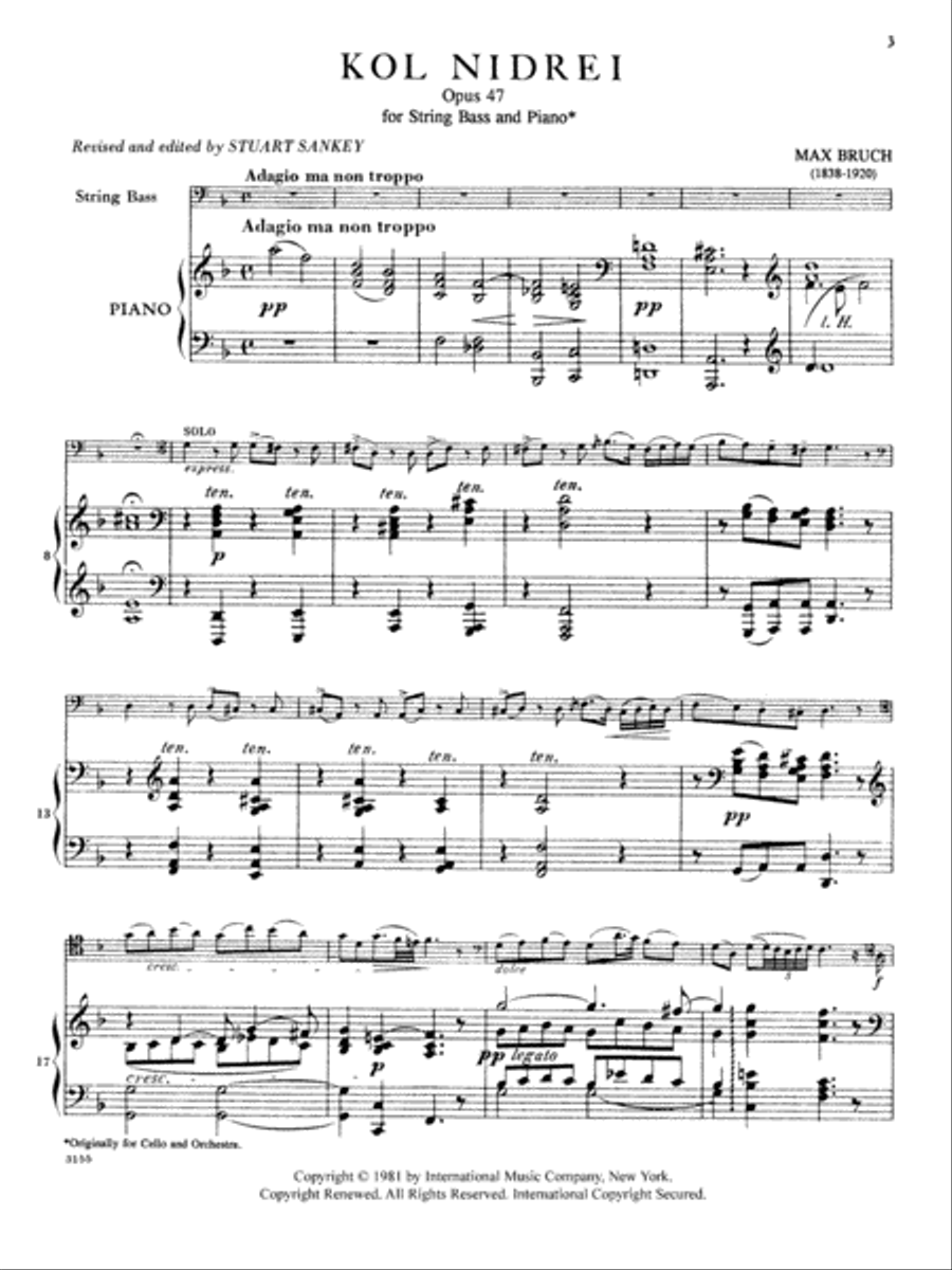 Kol Nidrei, Opus 47 (Solo And Orchestral Tuning) Double Bass scores gallery preview page 2
