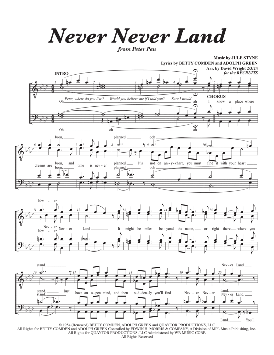 Never Never Land A Cappella scores gallery preview page 1