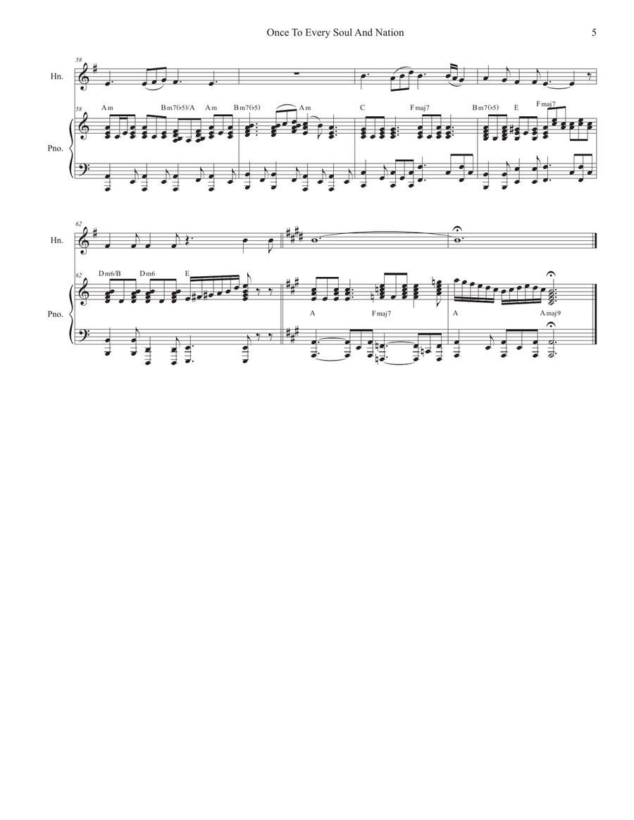 Once To Every Soul And Nation (French Horn solo and Piano) Piano scores gallery preview page 6