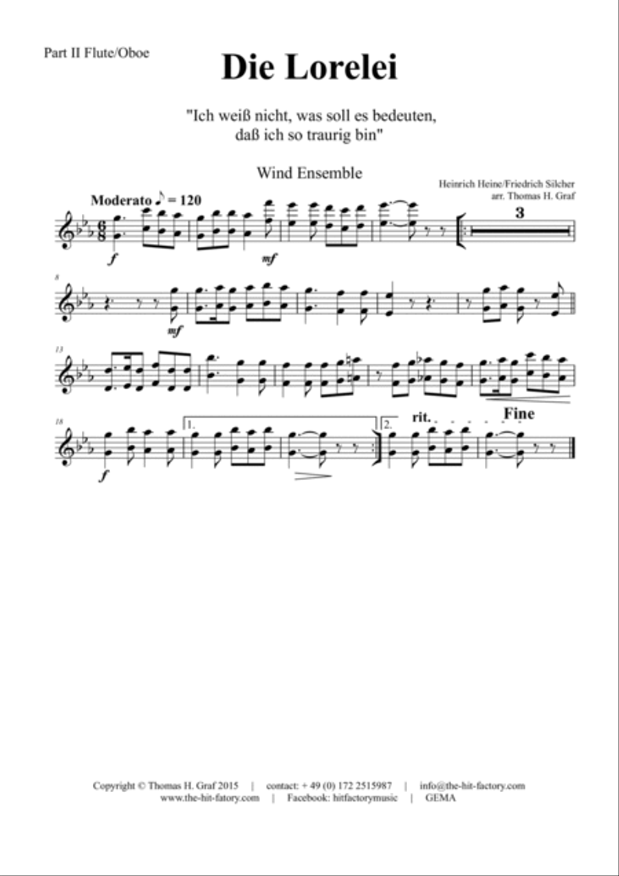 Die Loreley/Die Lorelei - Ich weiß nicht was soll es bedeuten - German Folk Song - Wind Ensemble Woodwind Ensemble scores gallery preview page 6