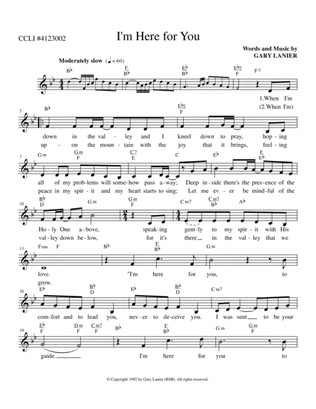 I'M HERE FOR YOU by Gary Lanier (Lead Sheet includes Melody, Chords and Lyrics)