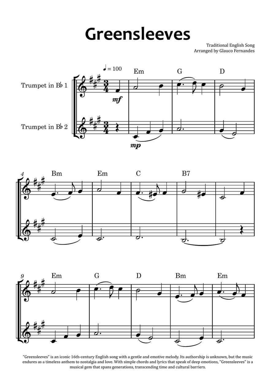 Greensleeves Greensleeves Trumpet Duet scores gallery preview page 1