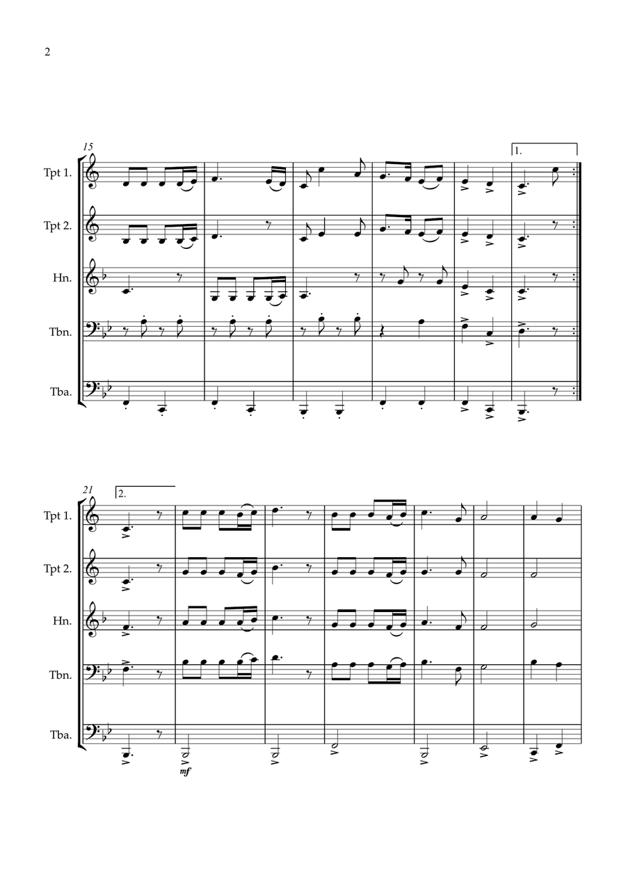 Joy To The World brass quintet intermediate Brass Quintet scores gallery preview page 2