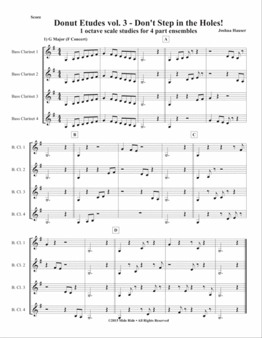 Donut Etudes vol. 3: Don’t Step in the Holes! – Bass Clarinet Quartet Clarinet Quartet scores gallery preview page 3