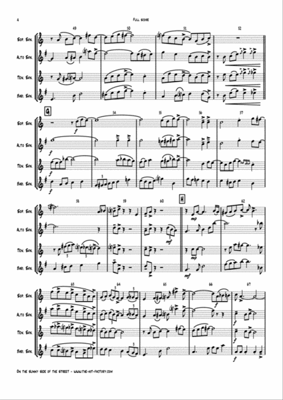 On The Sunny Side Of The Street Saxophone Quartet scores gallery preview page 4
