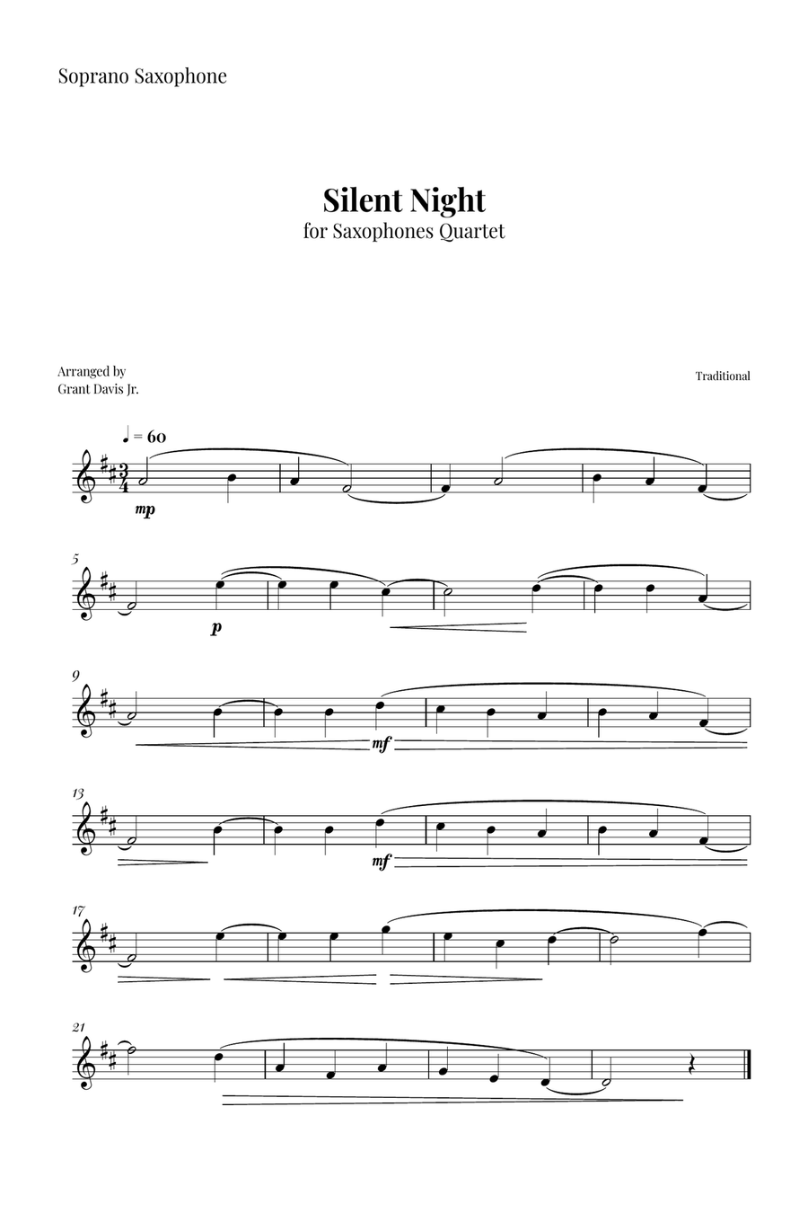 Silent Night Saxophone Quartet scores gallery preview page 5