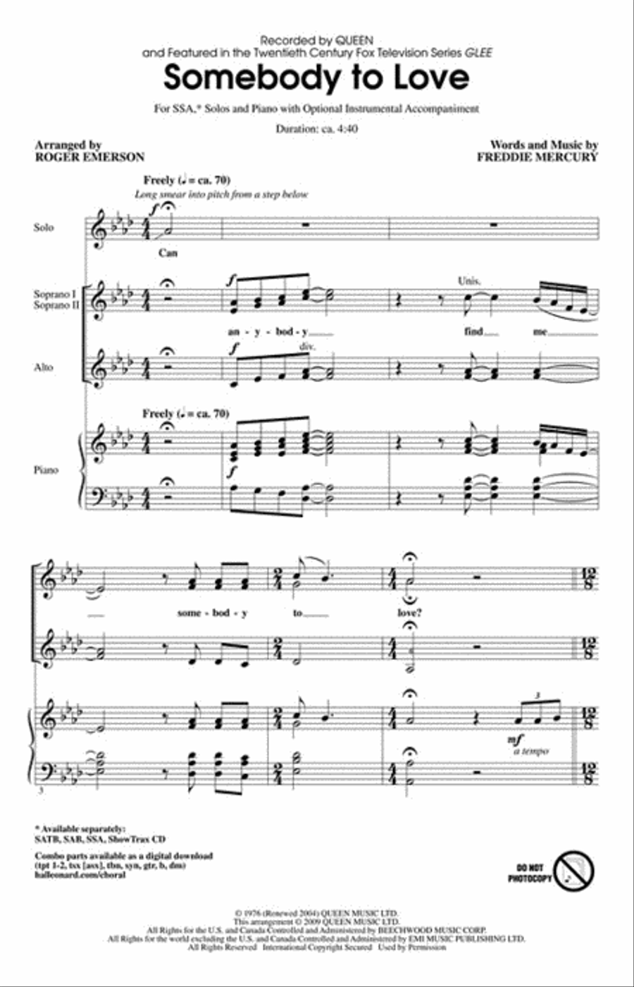 Somebody to Love Somebody to Love SSA scores gallery preview page 2