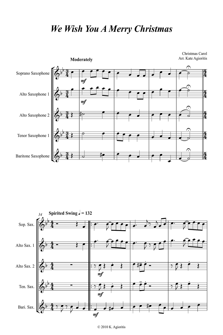 We Wish You A Merry Christmas - Jazz Carol for Saxophone Quartet Saxophone Quartet scores gallery preview page 5