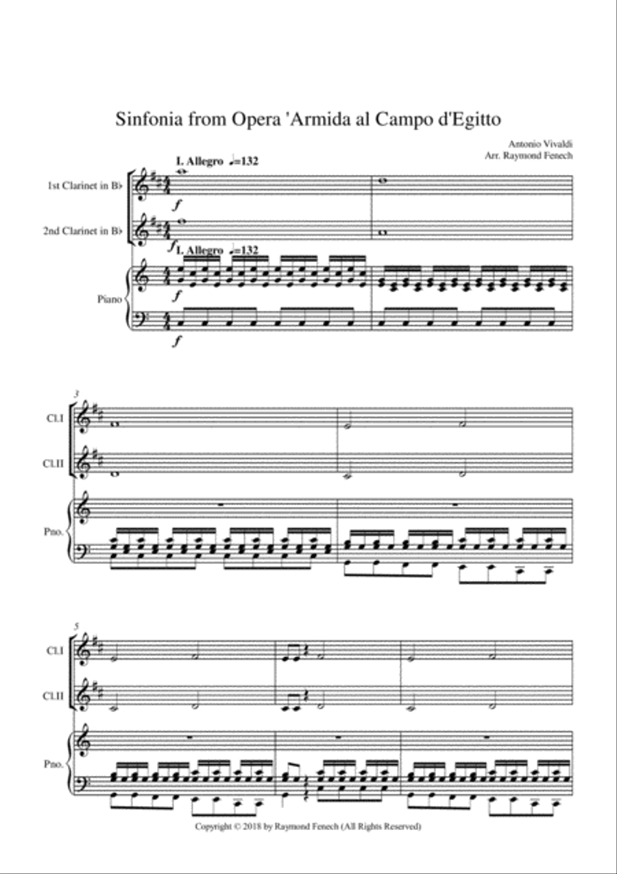 Sinfonia from Armida al Campo D'Egitto - 2 B Flat Clarinets and Piano - Early Advanced Clarinet Duet scores gallery preview page 4