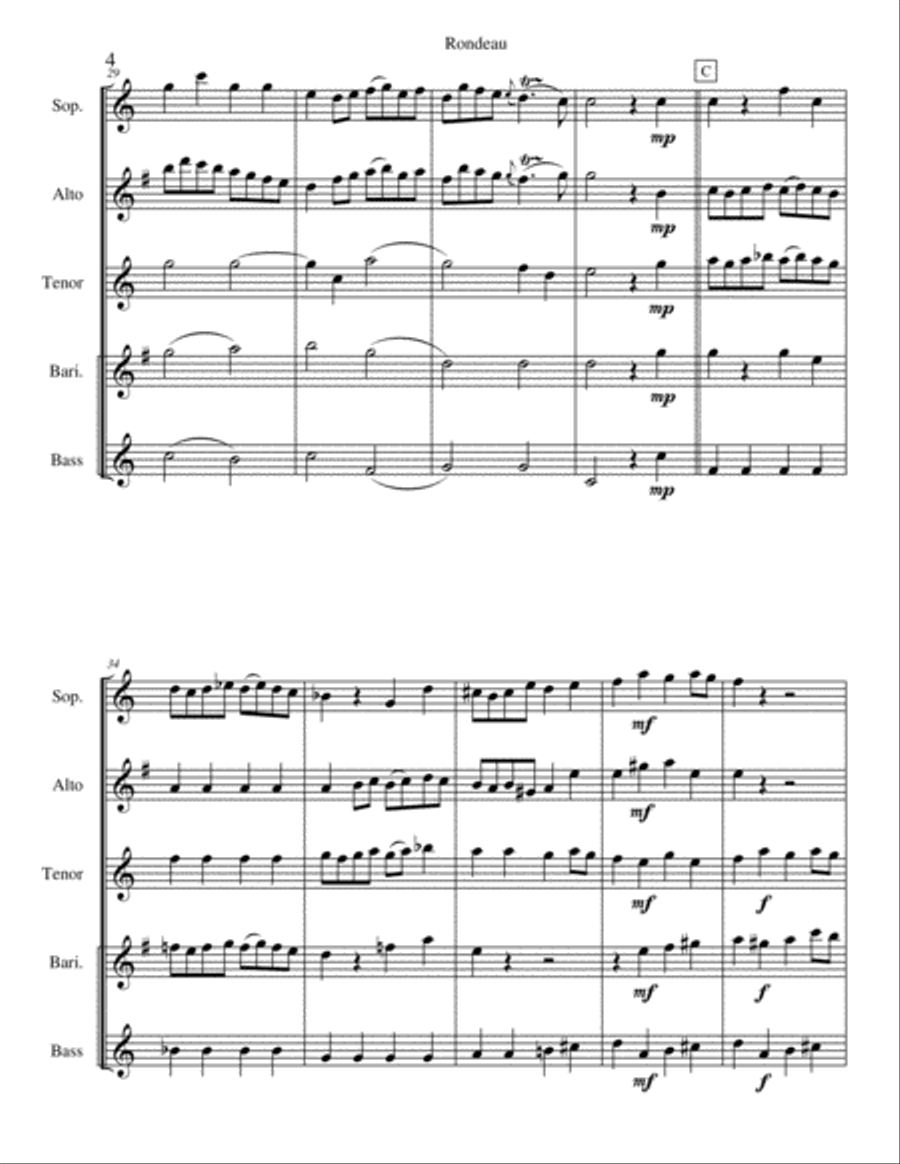 Rondeau from Symphonic Suite No. 1 (Masterpiece Theatre theme) (Saxophone Quintet version) Saxophone Quintet scores gallery preview page 6