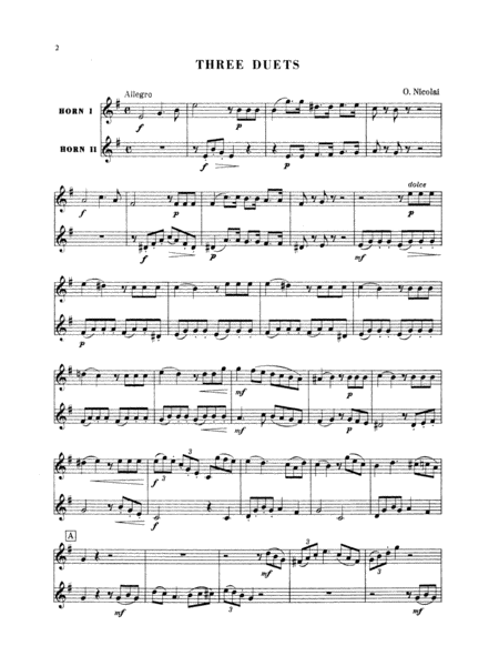 Three Duets by Otto Nicolai Brass Duet - Sheet Music