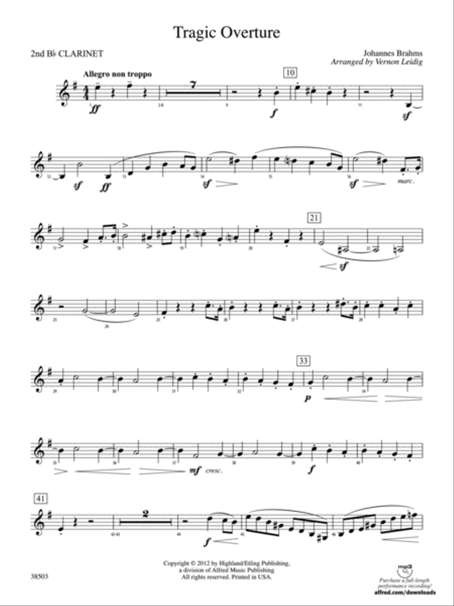 Tragic Overture: 2nd B-flat Clarinet Full Orchestra scores gallery preview page 1