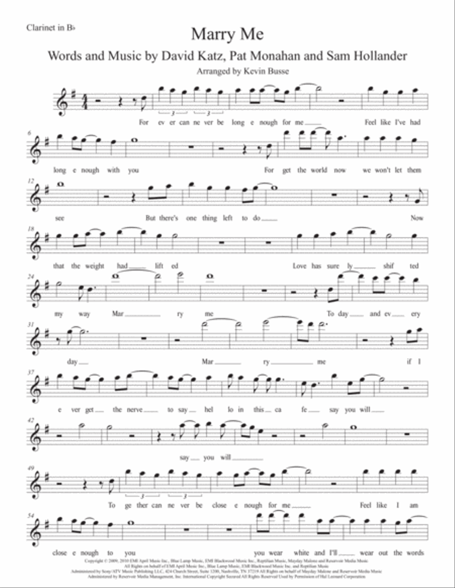 Marry Me Clarinet Solo scores gallery preview page 1