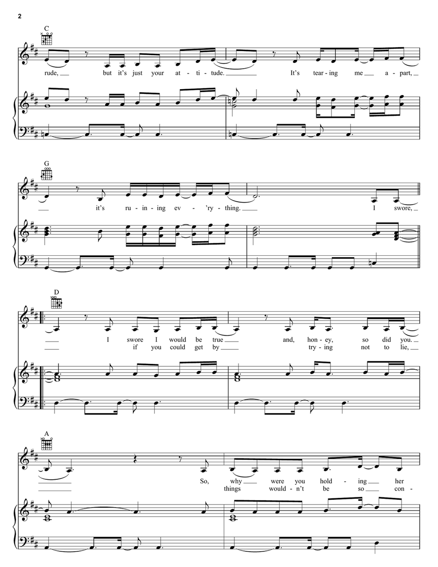 Linger Piano, Vocal, Guitar scores gallery preview page 2