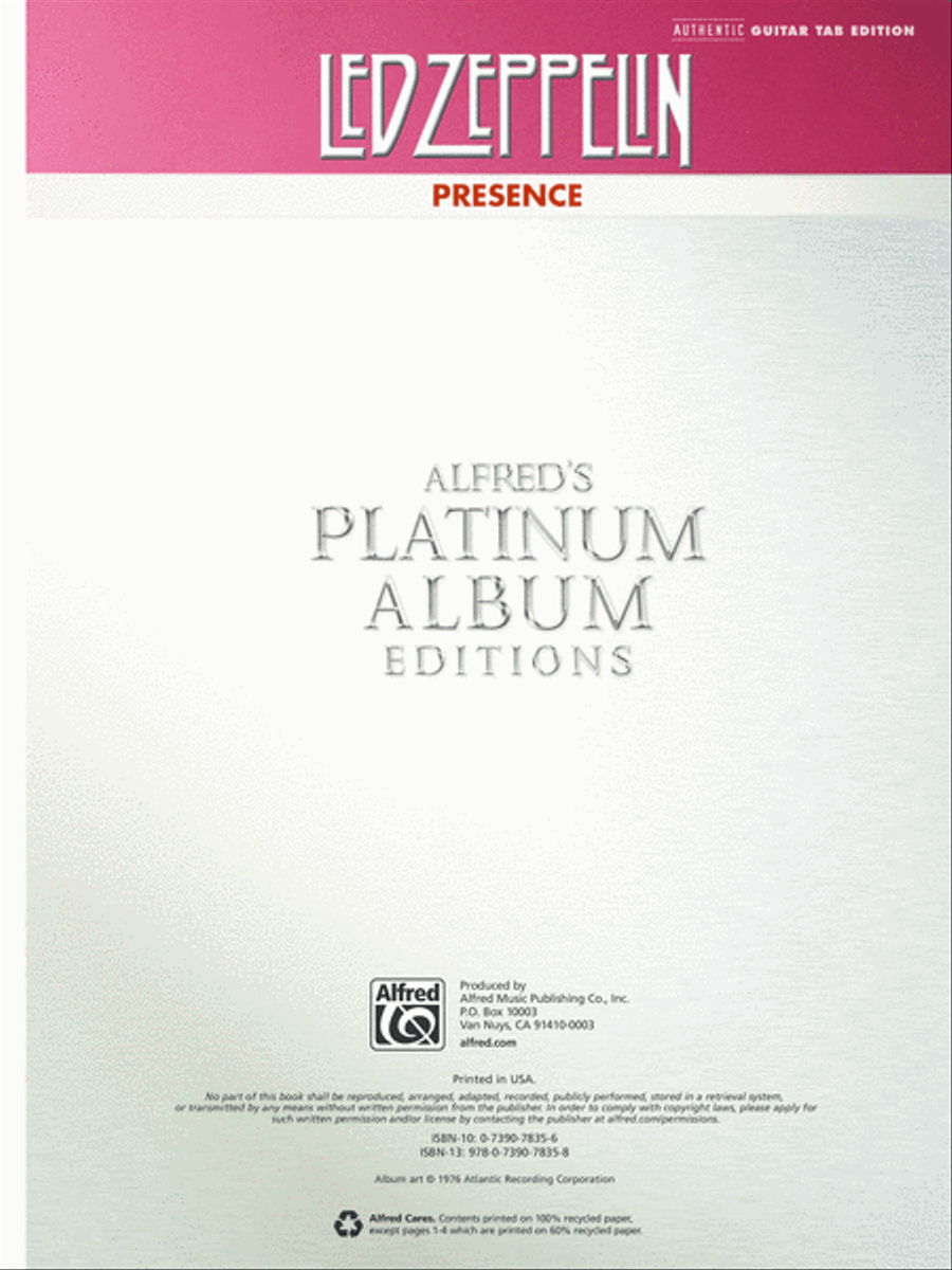 Led Zeppelin -- Presence Platinum Guitar Guitar Tablature scores gallery preview page 6