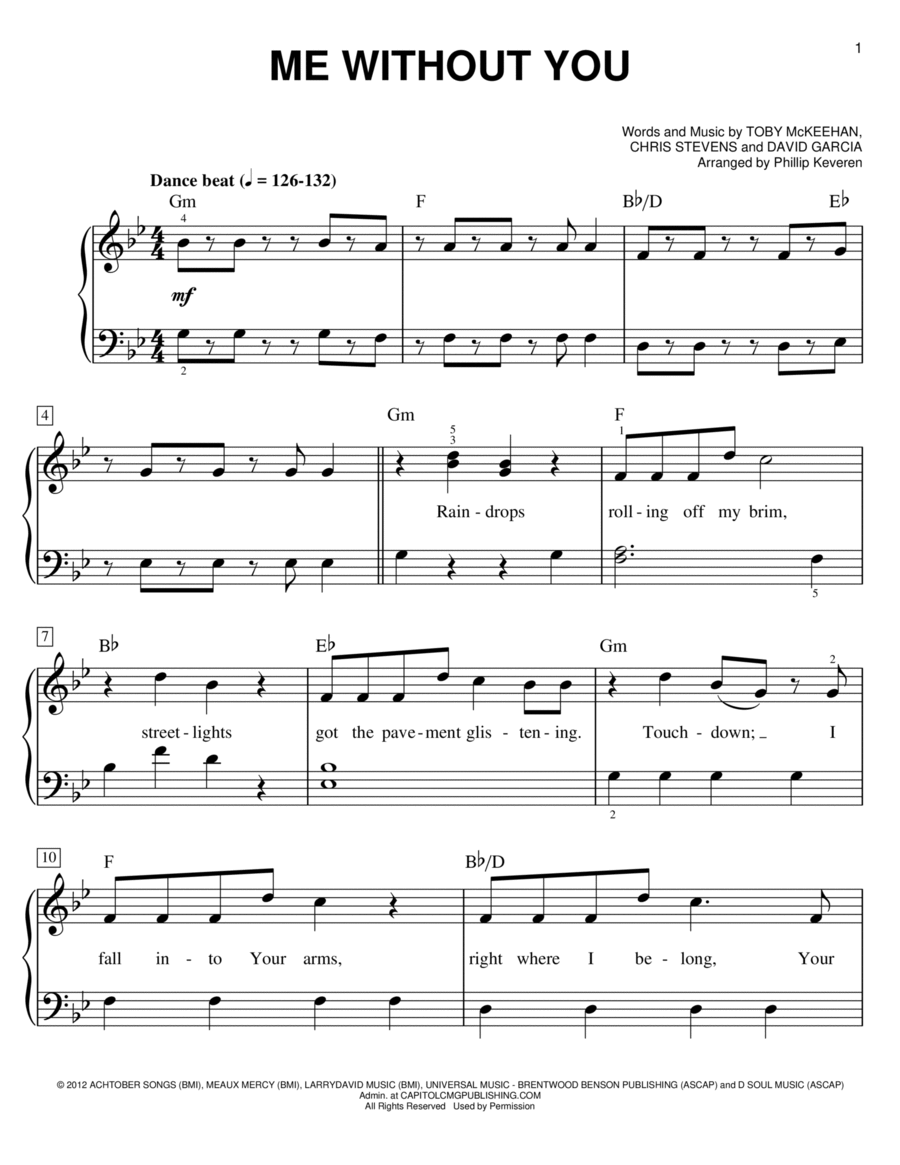 Me Without You (arr. Phillip Keveren) Easy Piano scores gallery preview page 1