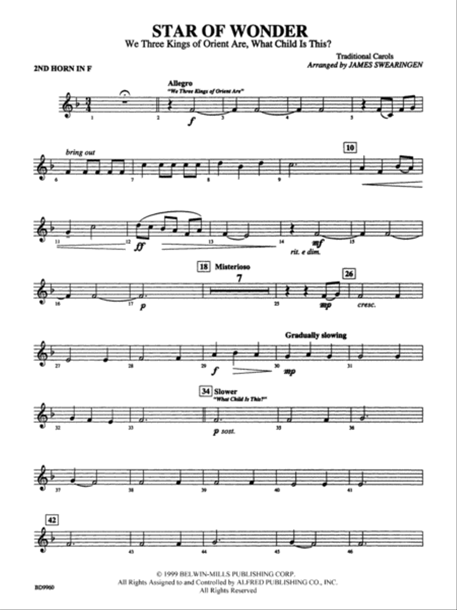 Star of Wonder: 2nd F Horn Concert Band scores gallery preview page 1
