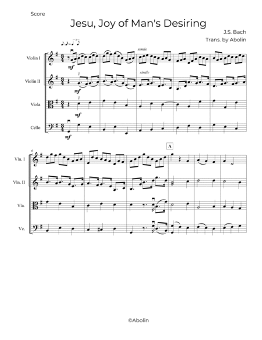 Bach: Jesu, Joy of Man's Desiring - String Quartet String Quartet scores gallery preview page 2