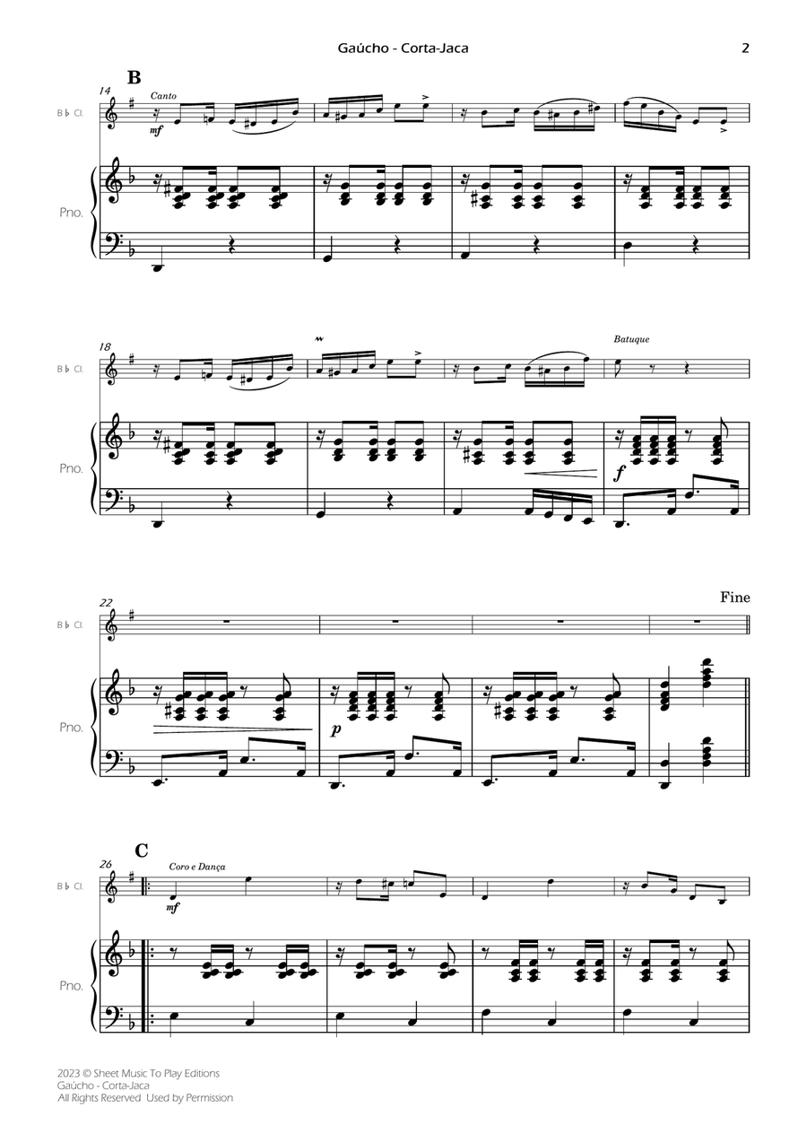 Gaúcho (Corta-Jaca) - Bb Clarinet and Piano (Full Score and Parts) B-Flat Clarinet scores gallery preview page 4