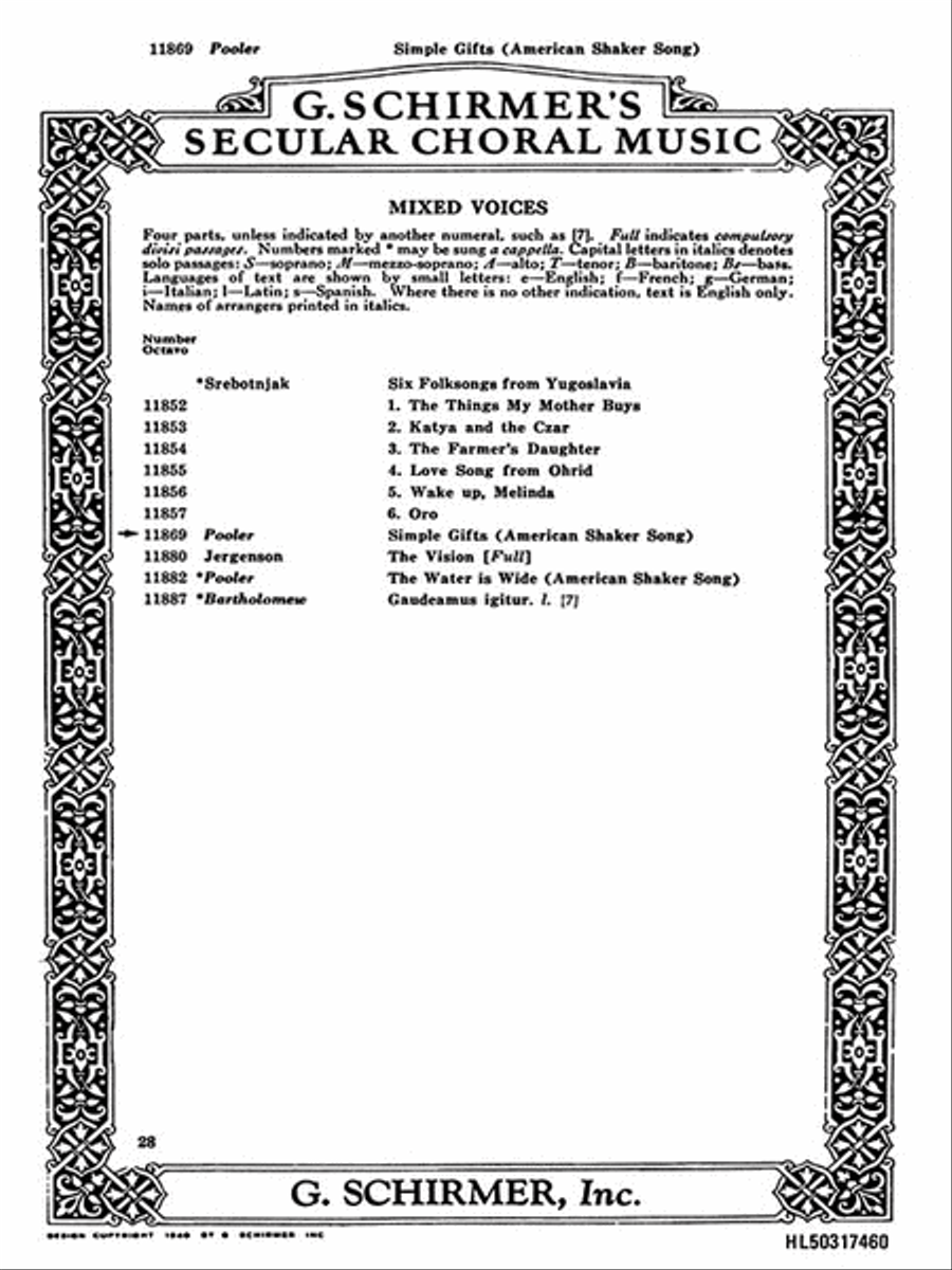 Simple Gifts American Shaker Song With Piano 4-Part scores gallery preview page 1