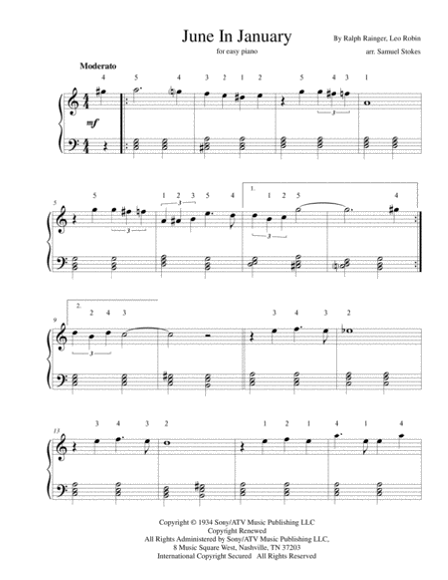 June In January Easy Piano scores gallery preview page 1