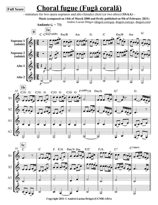 Choral fugue (Fugă corală) - miniature for two opera sopranos and alto (female) choir (or two alto