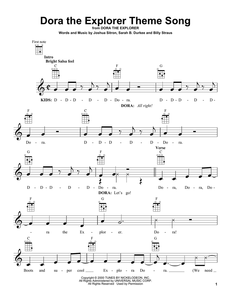 Dora The Explorer Theme Song Ukulele scores gallery preview page 1