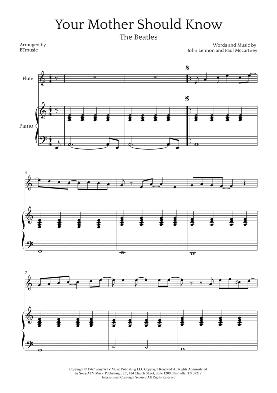 Your Mother Should Know Flute scores gallery preview page 1