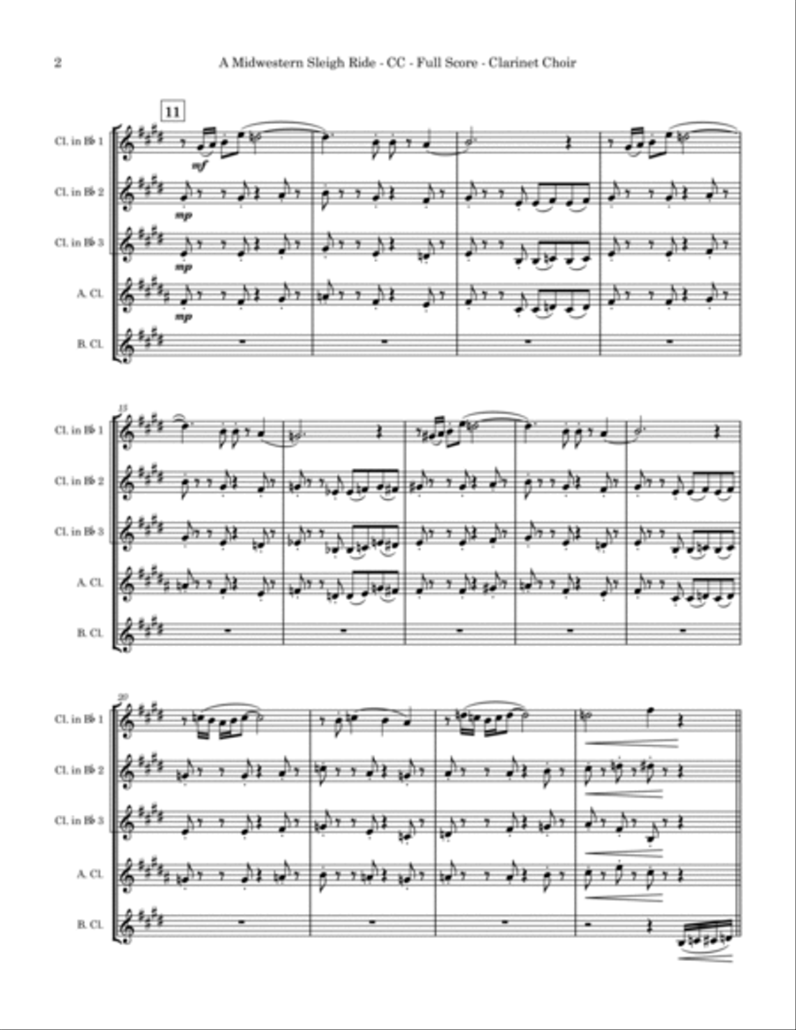 A Midwestern Sleigh Ride Clarinet Choir scores gallery preview page 2