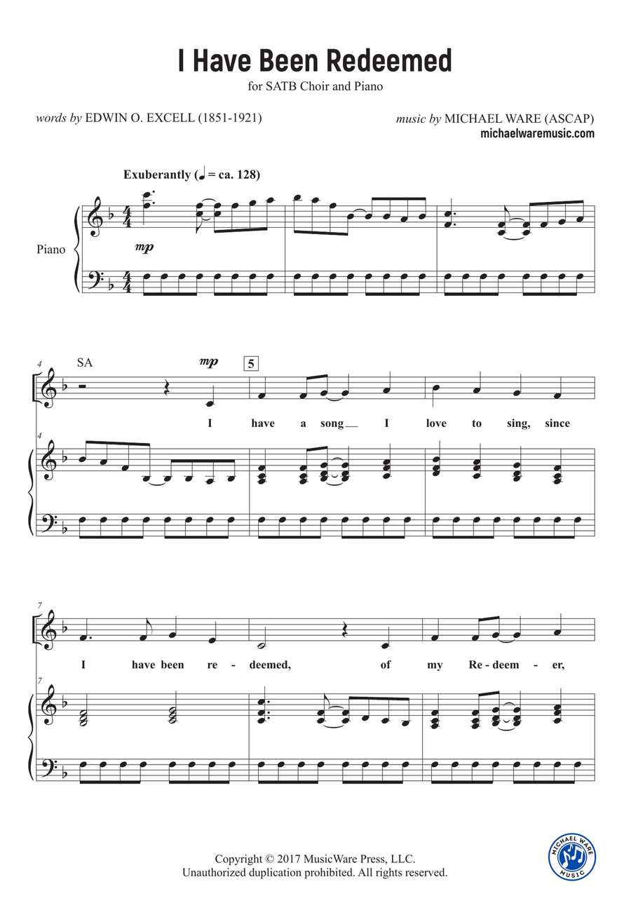 I Have Been Redeemed (SATB) 4-Part scores gallery preview page 3