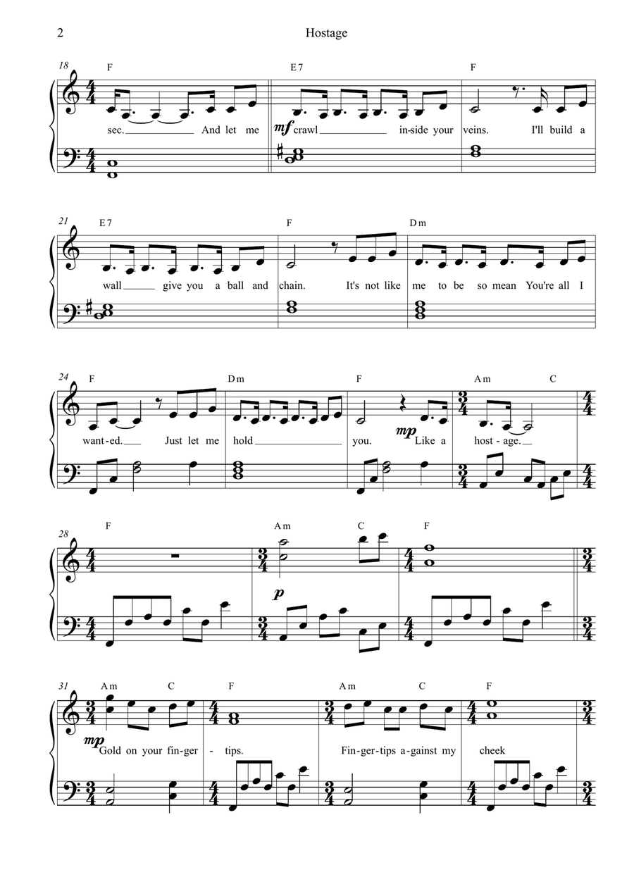 Hostage Hostage Piano, Vocal scores gallery preview page 2