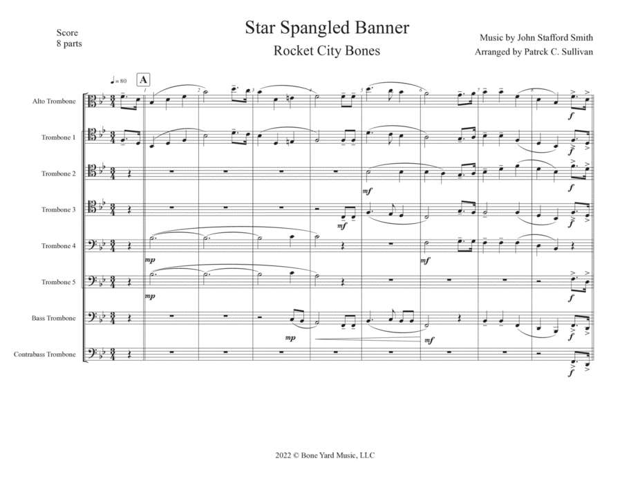 Star Spangled Banner for Trombone Choir Large Ensemble scores gallery preview page 1