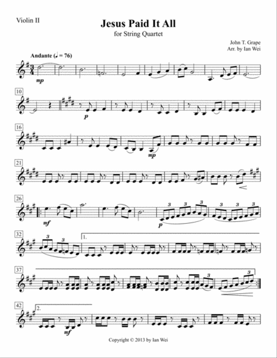 Jesus Paid It All for String Quartet String Quartet scores gallery preview page 3