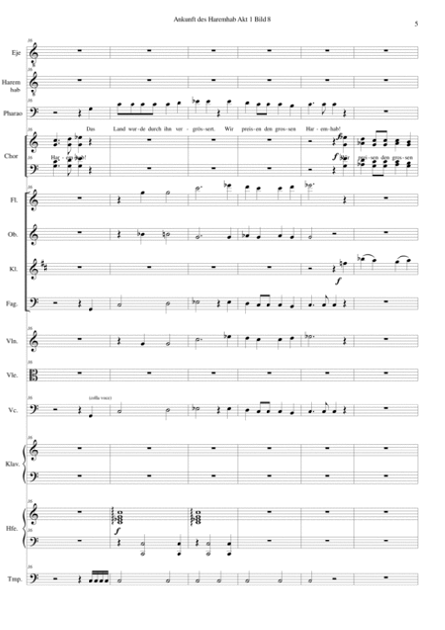 ATON part 11-Ankunft des Haremhab 3 soloists, choir, woodwind, strings, piano, harp, timps Choir scores gallery preview page 5