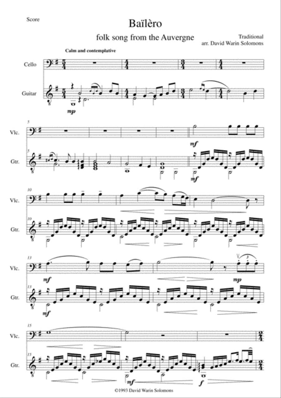 Bailero for cello & guitar String Duet scores gallery preview page 1