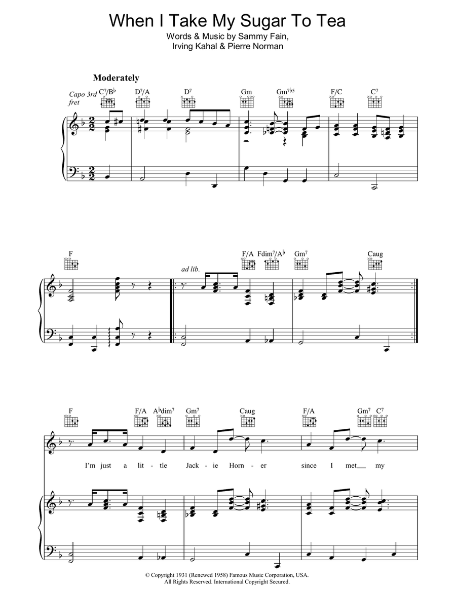 When I Take My Sugar To Tea Piano, Vocal, Guitar scores gallery preview page 1