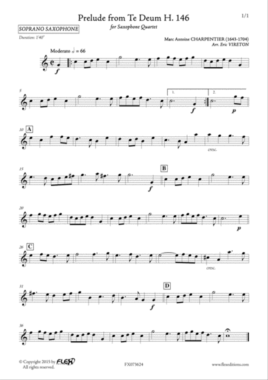 Prelude from Te Deum H. 146 Saxophone Quartet scores gallery preview page 4