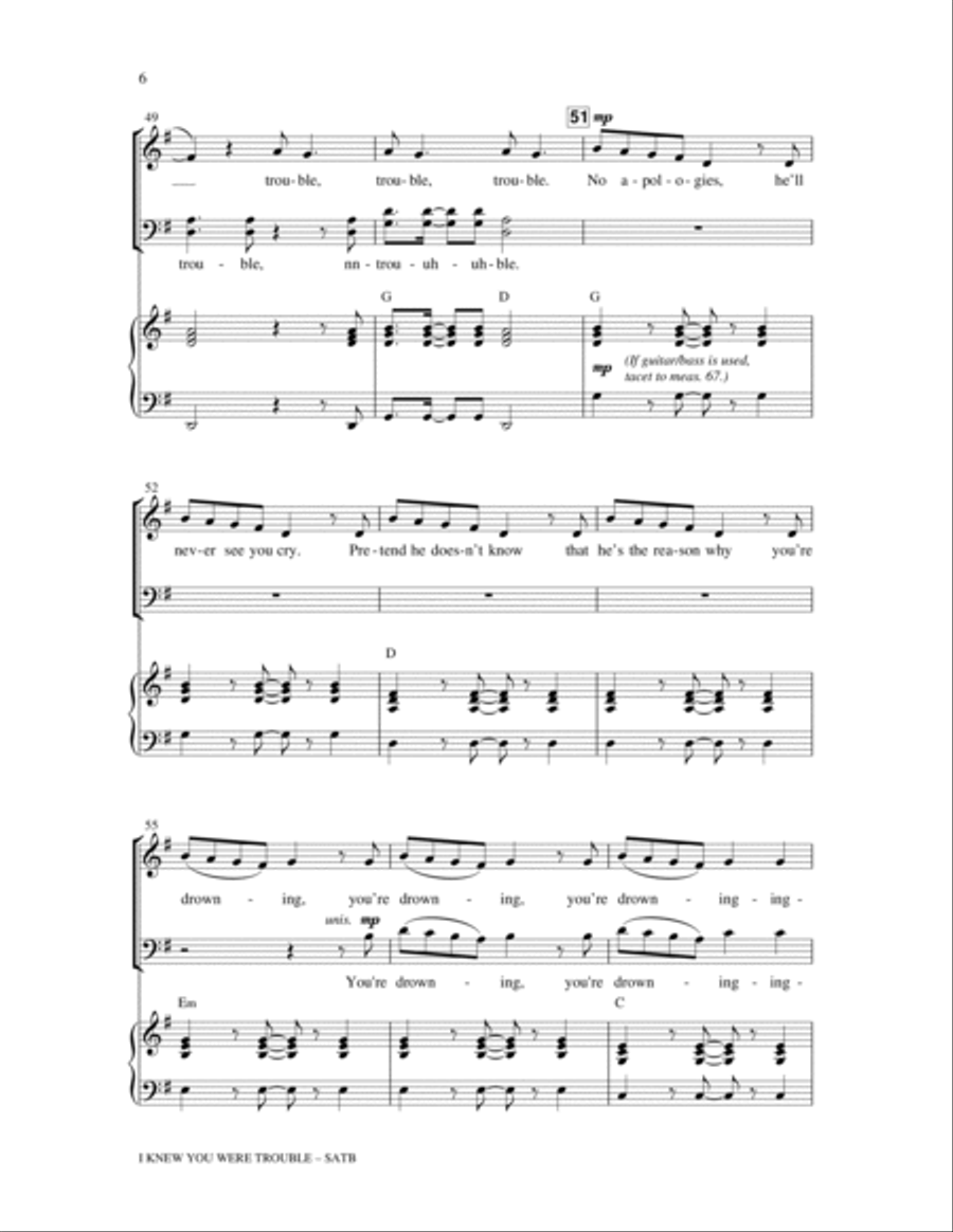 I Knew You Were Trouble 4-Part scores gallery preview page 6